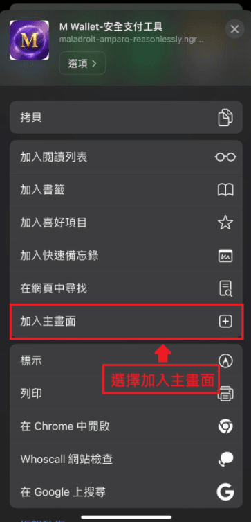 找到「加入主畫面」